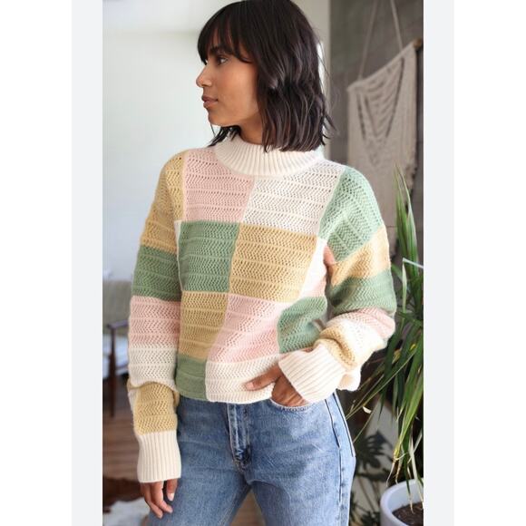 NWT GREYLIN Gwen Patchwork Knit Mock Neck Colorblock Fall Sweater Medium - Picture 1 of 7